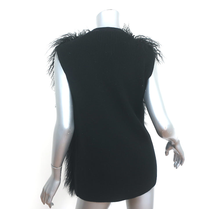 Rachel Roy Mongolian Lamb Vest Black Ribbed Wool Size Small NEW
