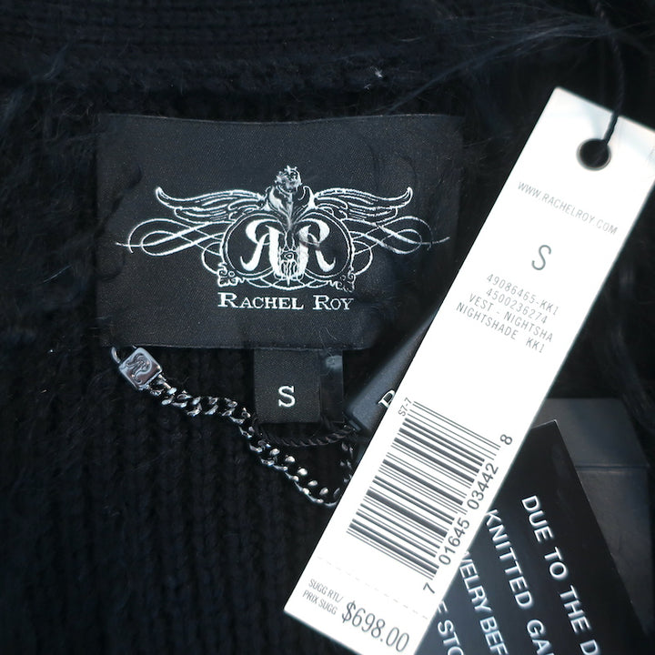 Rachel Roy Mongolian Lamb Vest Black Ribbed Wool Size Small NEW