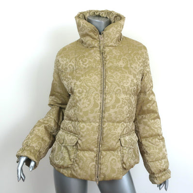 Max Mara Weekend Puffer Jacket Green Floral Jacquard Size US 10