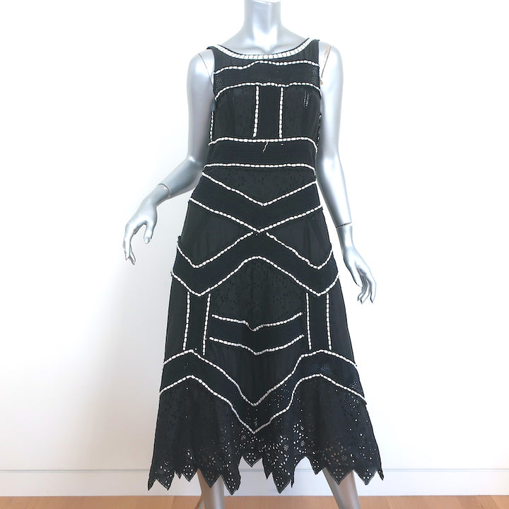 Anthropologie Leifsdottir Midi Dress Tasman Black Cotton Eyelet Size 10P NEW