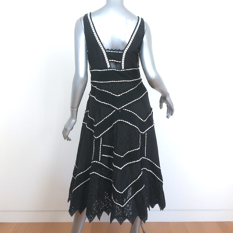 Anthropologie Leifsdottir Midi Dress Tasman Black Cotton Eyelet Size 10P NEW