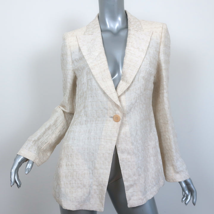 Armani Collezioni Blazer Cream Jacquard Cotton-Blend Size 10 One-Button Jacket