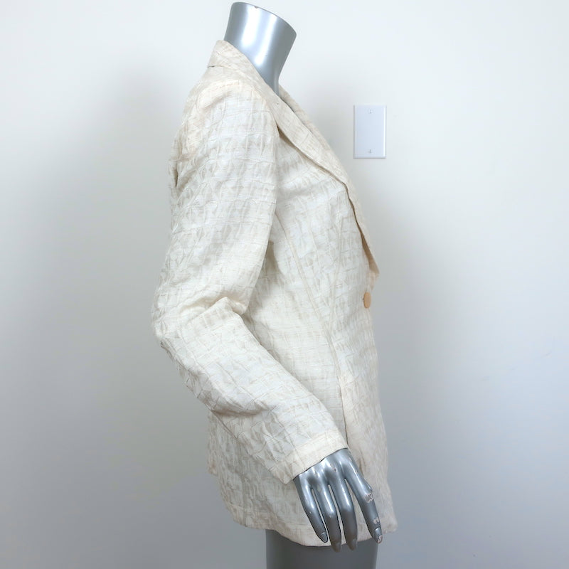 Armani Collezioni Blazer Cream Jacquard Cotton-Blend Size 10 One-Button Jacket
