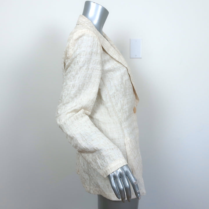 Armani Collezioni Blazer Cream Jacquard Cotton-Blend Size 10 One-Button Jacket
