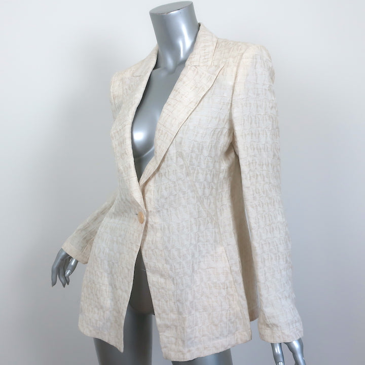 Armani Collezioni Blazer Cream Jacquard Cotton-Blend Size 10 One-Button Jacket