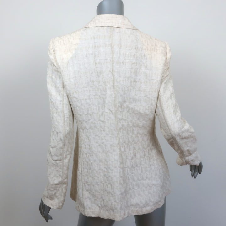Armani Collezioni Blazer Cream Jacquard Cotton-Blend Size 10 One-Button Jacket