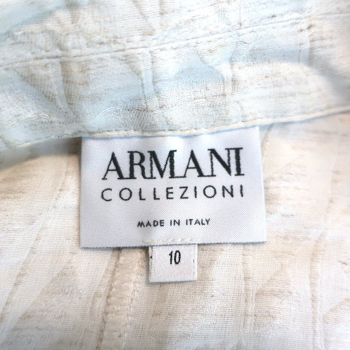 Armani Collezioni Blazer Cream Jacquard Cotton-Blend Size 10 One-Button Jacket