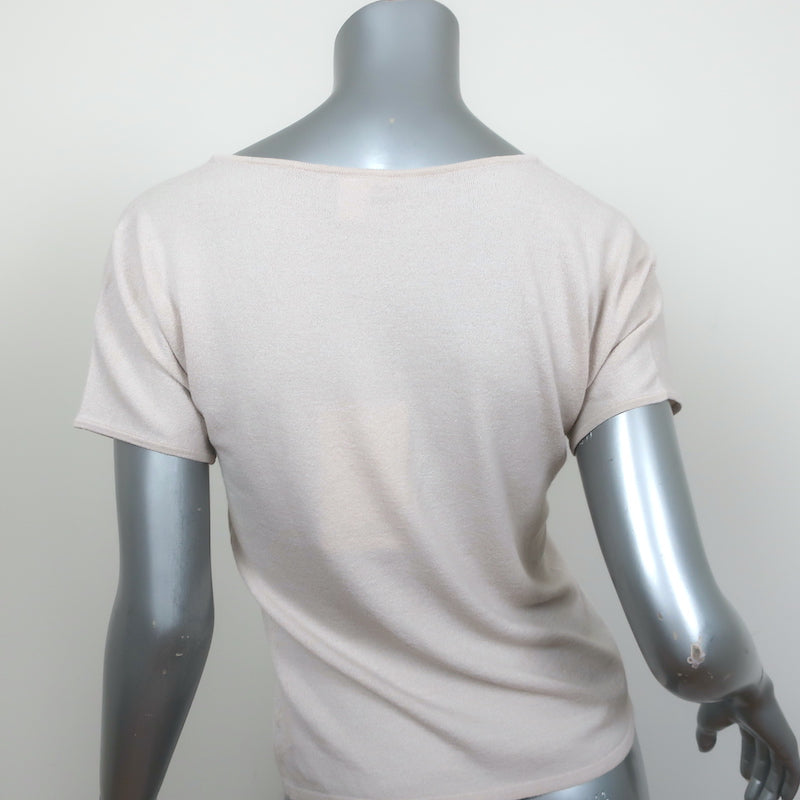 Max Mara Short Sleeve Top Putty Stretch Knit Size Large NEW
