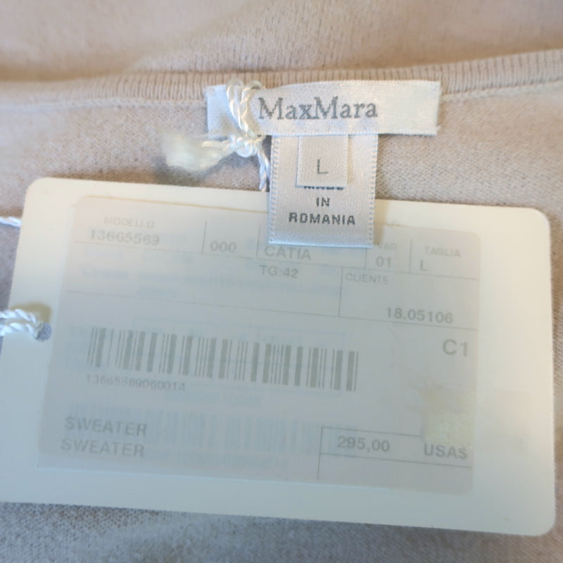 Max Mara Short Sleeve Top Putty Stretch Knit Size Large NEW