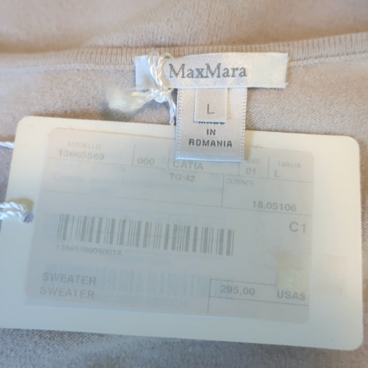 Max Mara Short Sleeve Top Putty Stretch Knit Size Large NEW