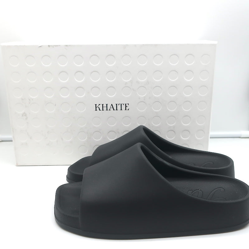 Khaite Brighton Pool Slide Sandals Black Rubber Size 38 NEW