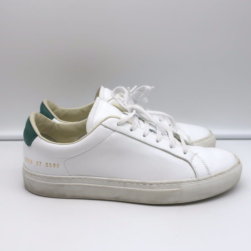 Woman by Common Projects Retro Low Top Sneakers White &amp; Green Leather Size 37