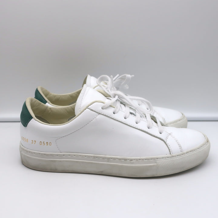 Woman by Common Projects Retro Low Top Sneakers White &amp; Green Leather Size 37