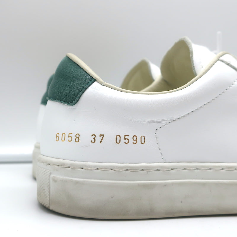 Woman by Common Projects Retro Low Top Sneakers White &amp; Green Leather Size 37