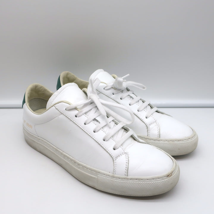 Woman by Common Projects Retro Low Top Sneakers White &amp; Green Leather Size 37