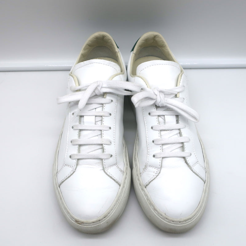 Woman by Common Projects Retro Low Top Sneakers White &amp; Green Leather Size 37