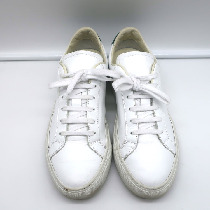 Woman by Common Projects Retro Low Top Sneakers White &amp; Green Leather Size 37