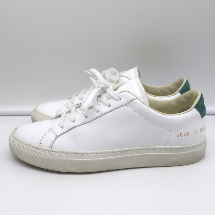 Woman by Common Projects Retro Low Top Sneakers White &amp; Green Leather Size 37