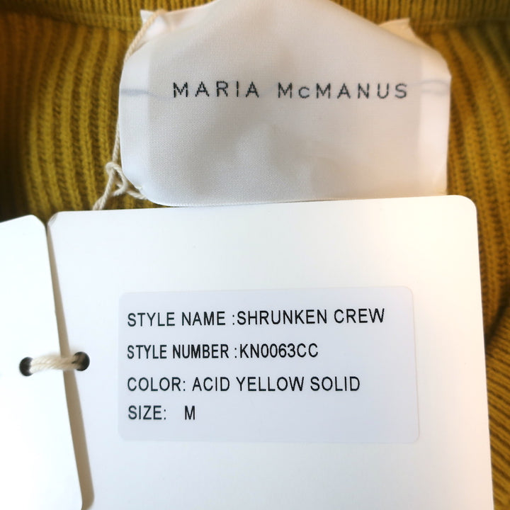 Maria McManus Shrunken Crew Sweater Acid Yellow Cashmere-Cotton Size Medium NEW