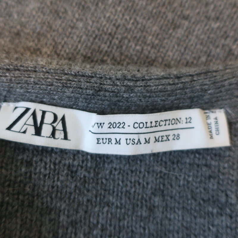 Zara Oversize Snap-Front Cardigan Gray Wool-Blend Size Medium Asymmetric Sweater