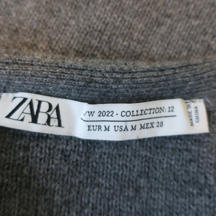Zara Oversize Snap-Front Cardigan Gray Wool-Blend Size Medium Asymmetric Sweater