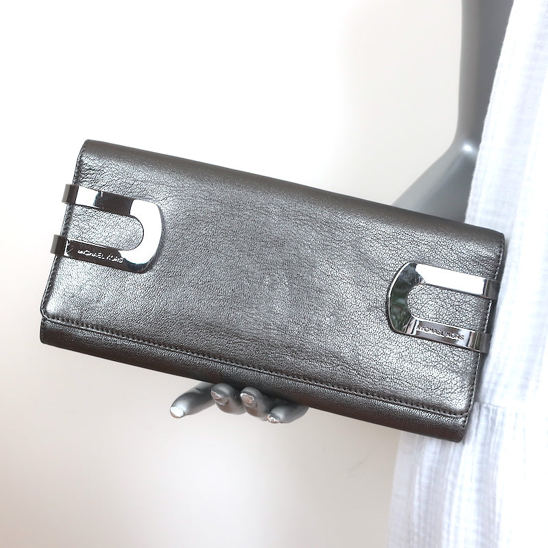 Michael Michael Kors Monogram Metallic Pouchette Shoulder Bag In Silver