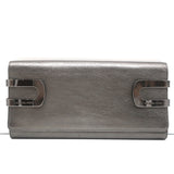 Michael Kors Collection Flap Clutch Pewter Metallic Leather Evening Bag
