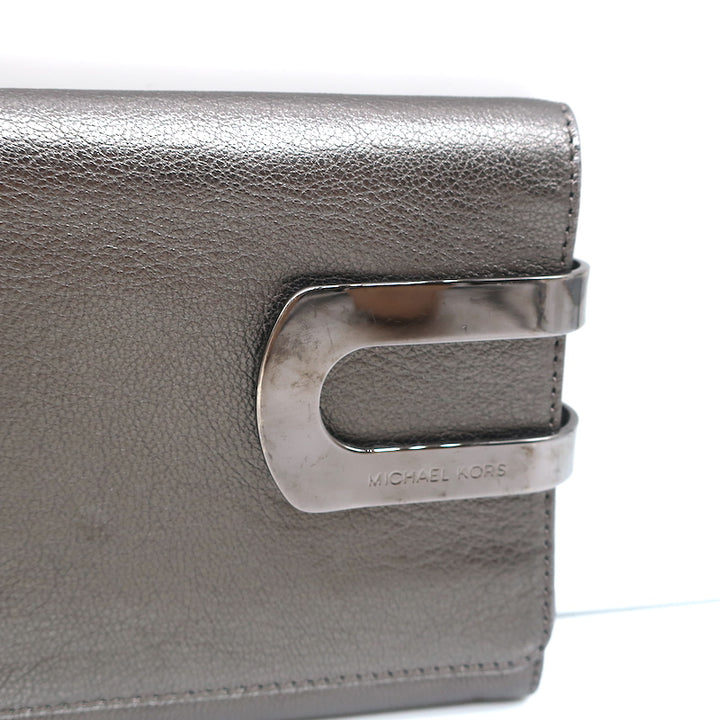 Michael Kors Collection Flap Clutch Pewter Metallic Leather Evening Bag