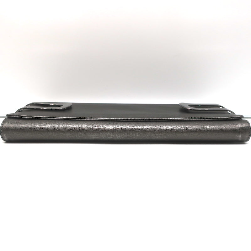 Michael Kors Collection Flap Clutch Pewter Metallic Leather Evening Bag