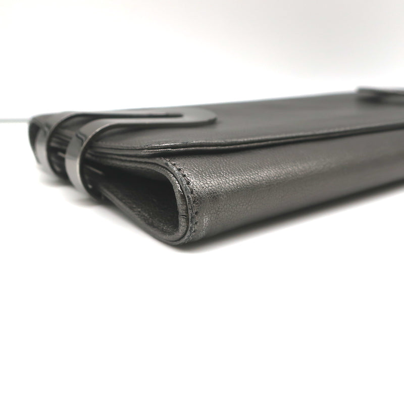 Michael Kors Collection Flap Clutch Pewter Metallic Leather Evening Bag