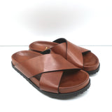 Saint Laurent Jimmy Crisscross Slides Brown Leather Size 35.5 Flat Sandals NEW