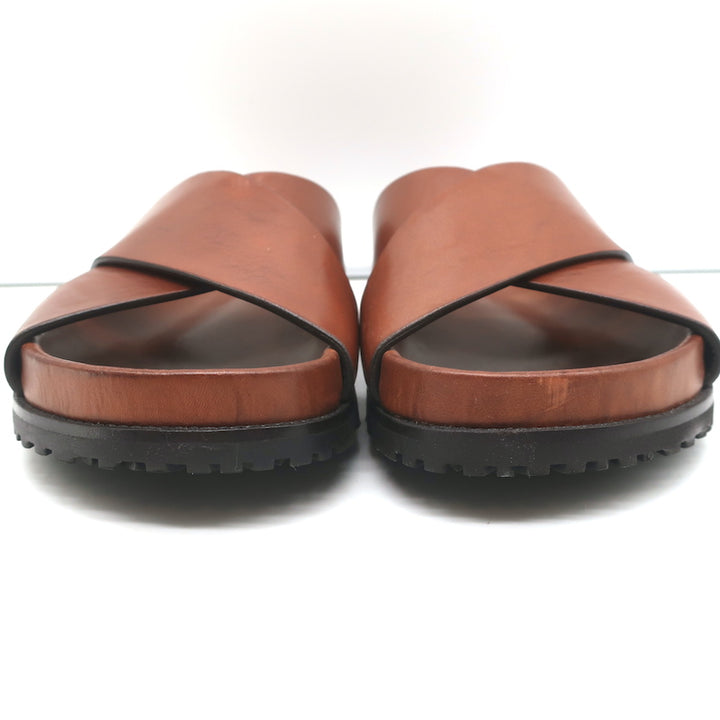 Saint Laurent Jimmy Crisscross Slides Brown Leather Size 35.5 Flat Sandals NEW