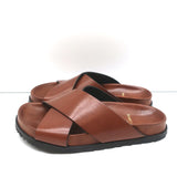 Saint Laurent Jimmy Crisscross Slides Brown Leather Size 35.5 Flat Sandals NEW