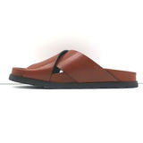 Saint Laurent Jimmy Crisscross Slides Brown Leather Size 35.5 Flat Sandals NEW
