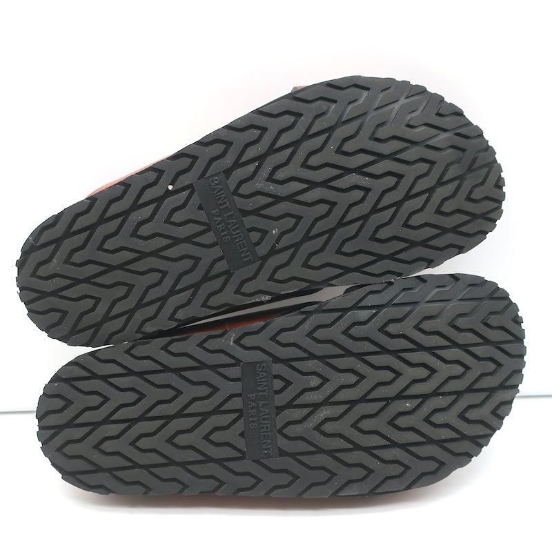 Saint Laurent Jimmy Crisscross Slides Brown Leather Size 35.5 Flat Sandals NEW