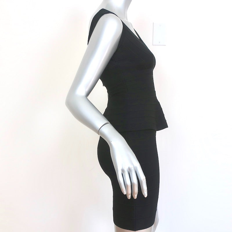 Herve Leger Bandage Peplum Dress Rebeca Black Size Small Sleeveless Mini