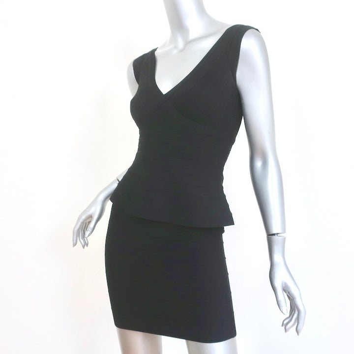 Herve Leger Bandage Peplum Dress Rebeca Black Size Small Sleeveless Mini