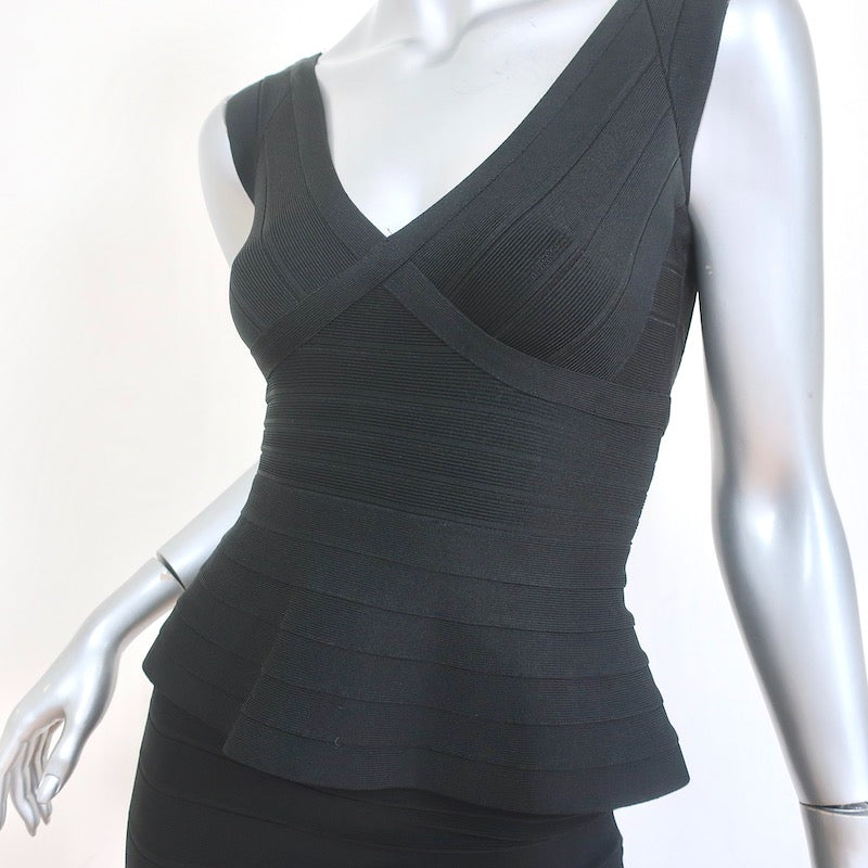 Herve Leger Bandage Peplum Dress Rebeca Black Size Small Sleeveless Mini