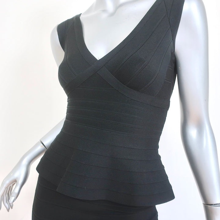 Herve Leger Bandage Peplum Dress Rebeca Black Size Small Sleeveless Mini