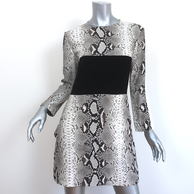 Carven Long Sleeve Mini Dress Paneled Snake Print Crepe Size 36 Carven Long Sleeve Mini Dress Paneled Snake Print Crepe Size 36