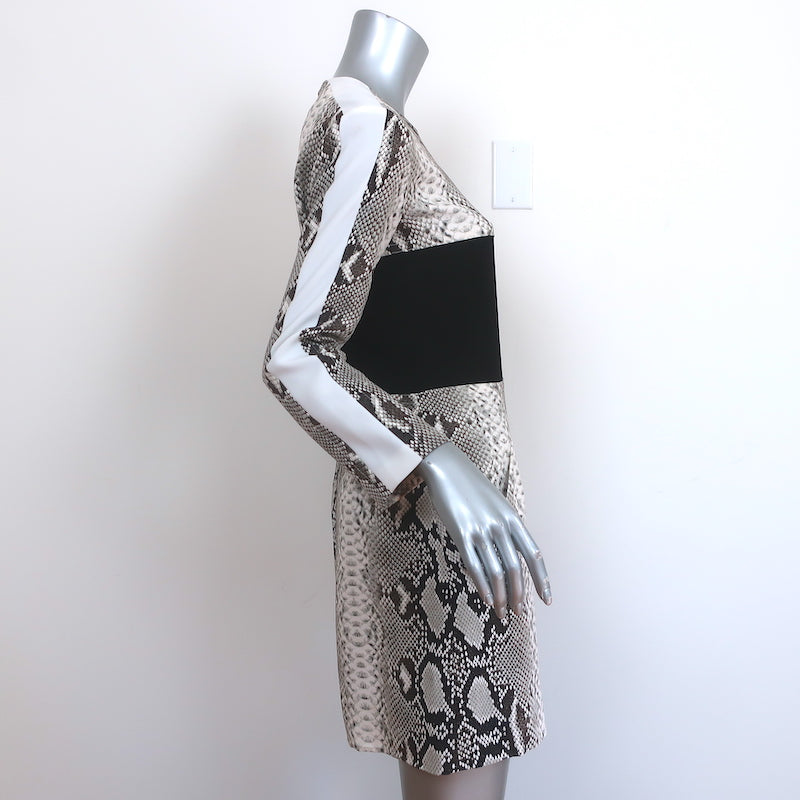 Carven Long Sleeve Mini Dress Paneled Snake Print Crepe Size 36