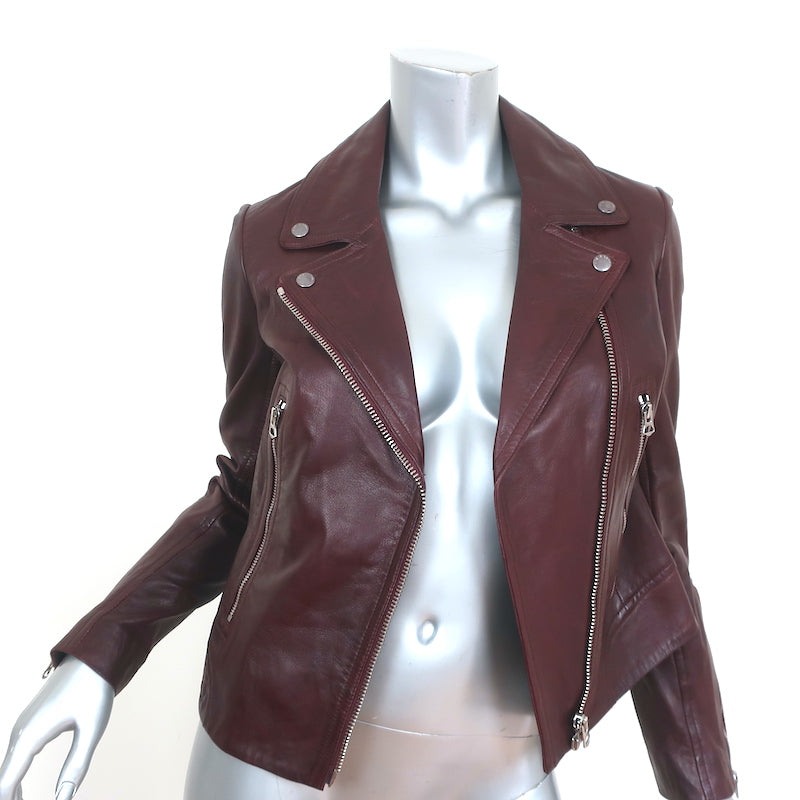 Rag &amp; Bone Mack Leather Moto Jacket Bordeaux Size Small