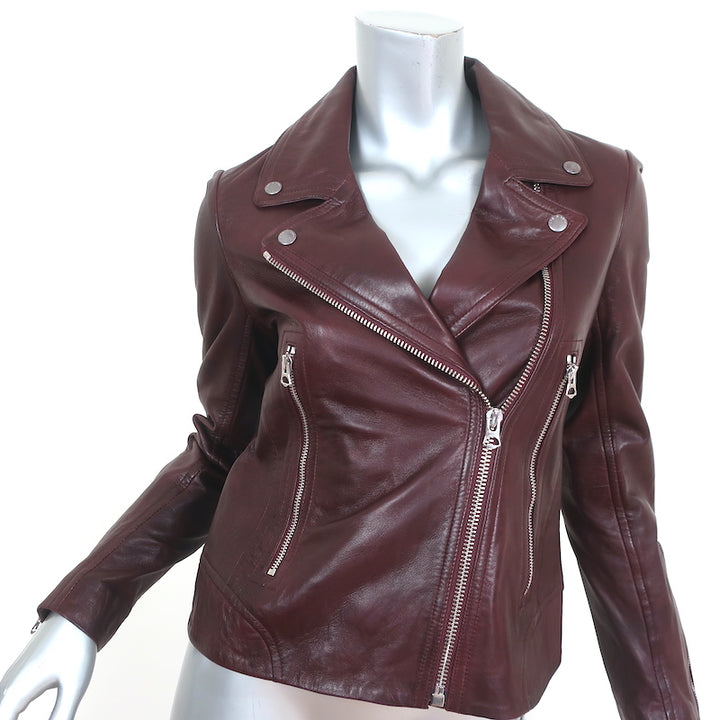 Rag &amp; Bone Mack Leather Moto Jacket Bordeaux Size Small