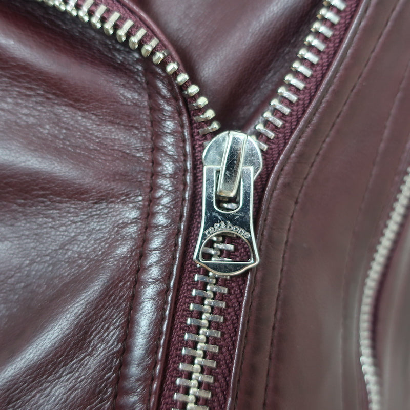 Rag &amp; Bone Mack Leather Moto Jacket Bordeaux Size Small