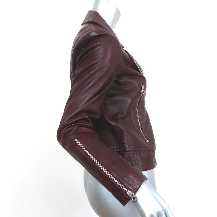 Rag &amp; Bone Mack Leather Moto Jacket Bordeaux Size Small
