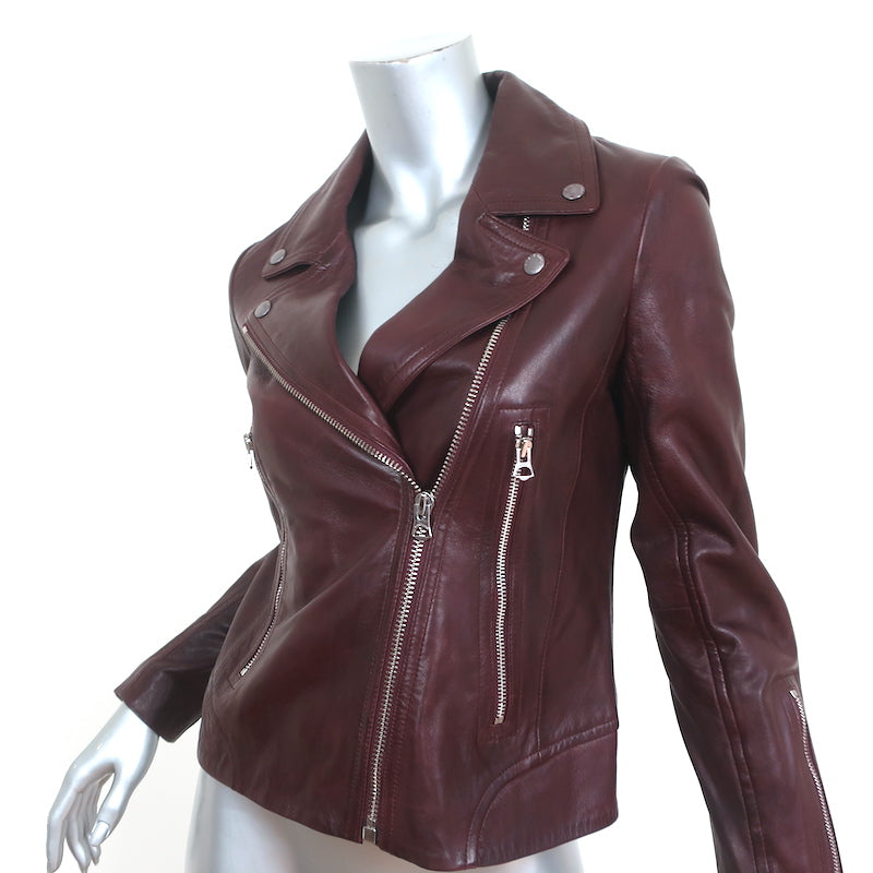 Rag &amp; Bone Mack Leather Moto Jacket Bordeaux Size Small