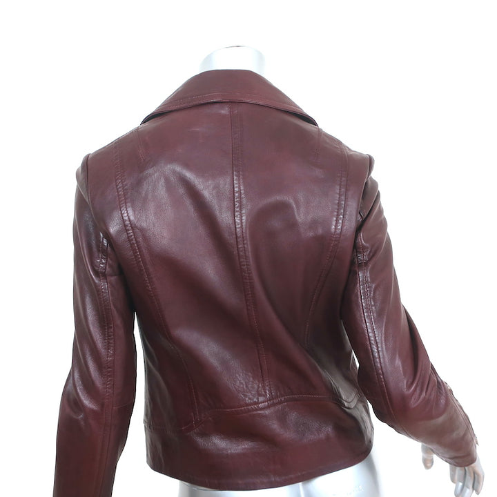Rag &amp; Bone Mack Leather Moto Jacket Bordeaux Size Small