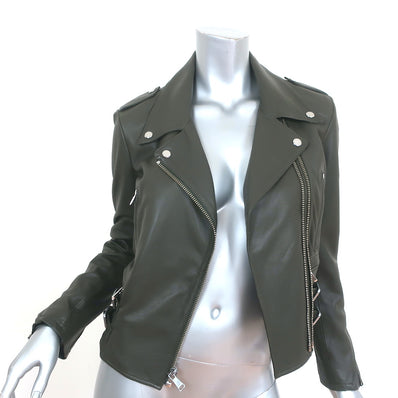 FRAME PCH Leather Moto Jacket Deep Moss Size Extra Small