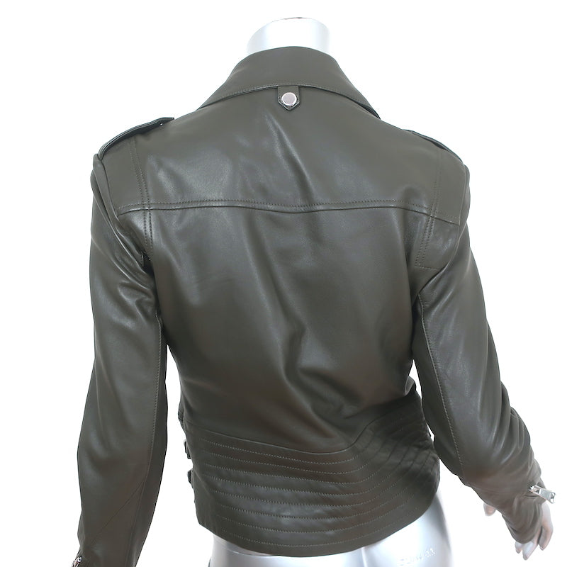 FRAME PCH Leather Moto Jacket Deep Moss Size Extra Small