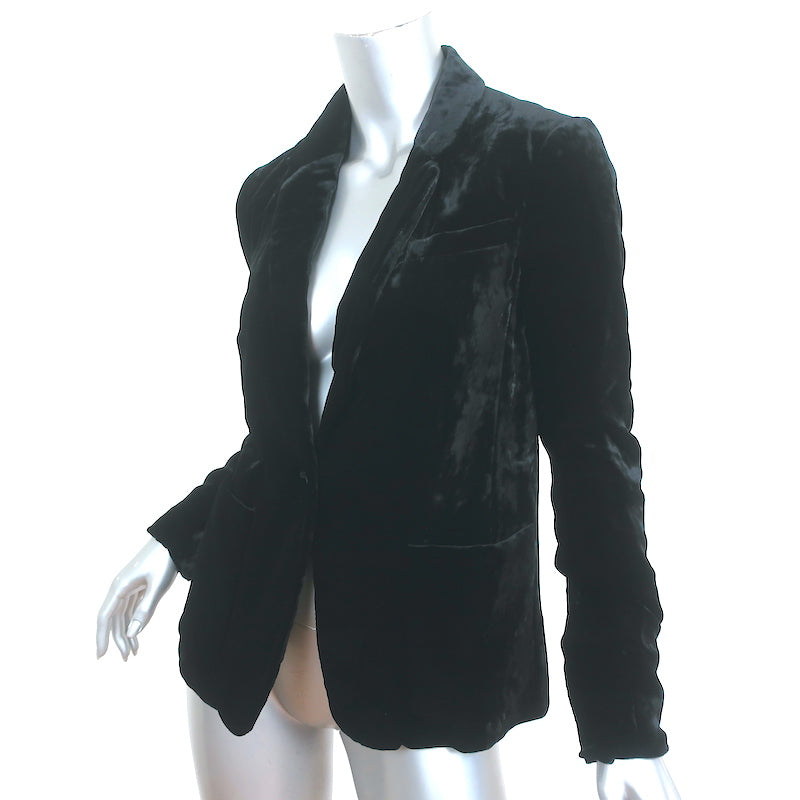 Rag &amp; Bone Loretta Blazer Black Crushed Velvet Size 2 One-Button Jacket NEW